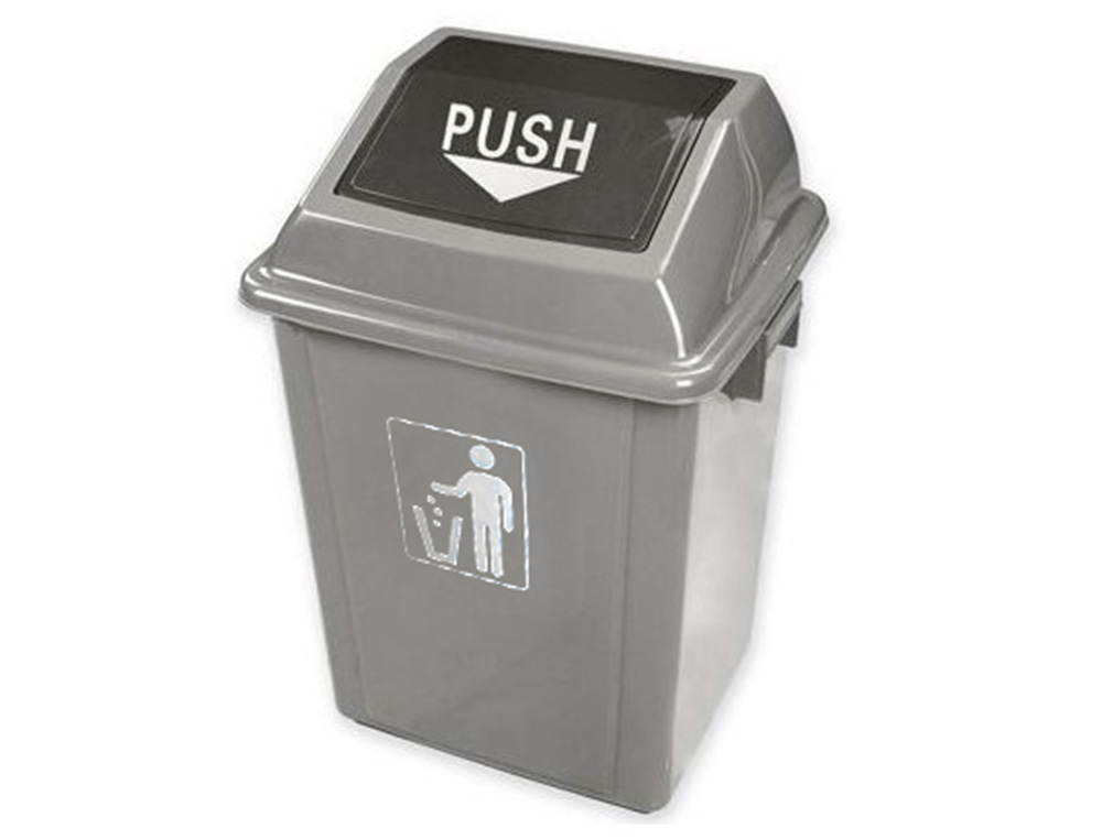 POUBELLE Q-CONNECT PLASTIQUE COUVERCLE BASCULANT OUVERTURE FACILE 2 POIGNES 58L 470X330X760MM COLORIS GRIS