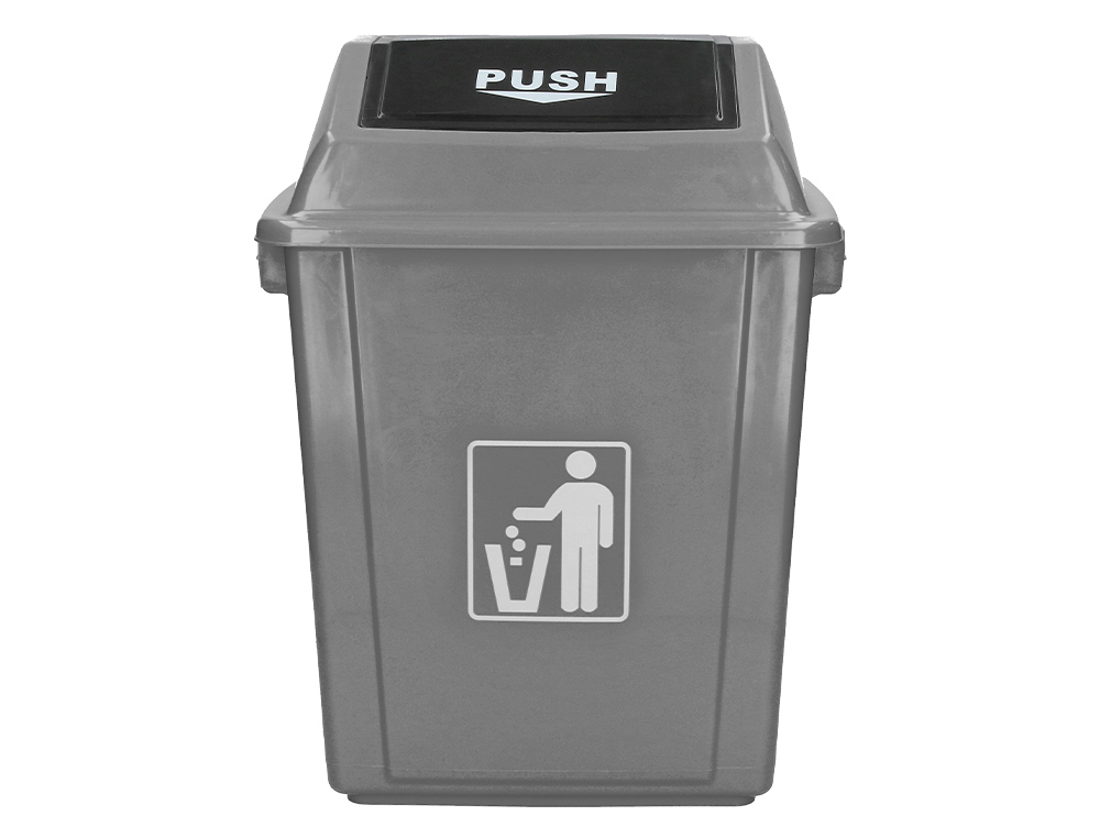POUBELLE Q-CONNECT PLASTIQUE COUVERCLE BASCULANT OUVERTURE FACILE 2 POIGNES 58L 470X330X760MM COLORIS GRIS