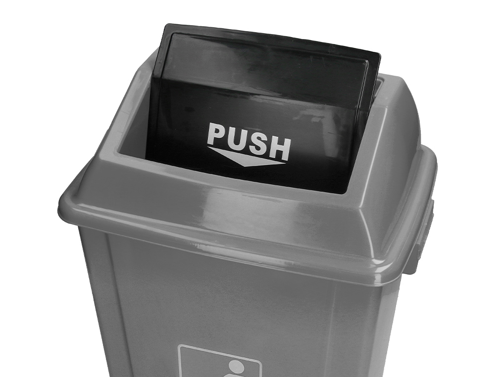 POUBELLE Q-CONNECT PLASTIQUE COUVERCLE BASCULANT OUVERTURE FACILE 2 POIGNES 58L 470X330X760MM COLORIS GRIS