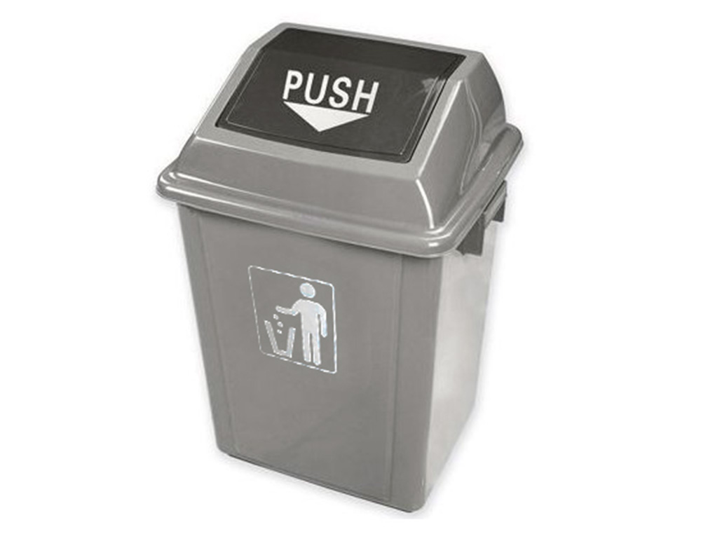 POUBELLE Q-CONNECT PLASTIQUE COUVERCLE BASCULANT OUVERTURE FACILE 2 POIGNÉES 40L 410X280X610MM COLORIS GRIS