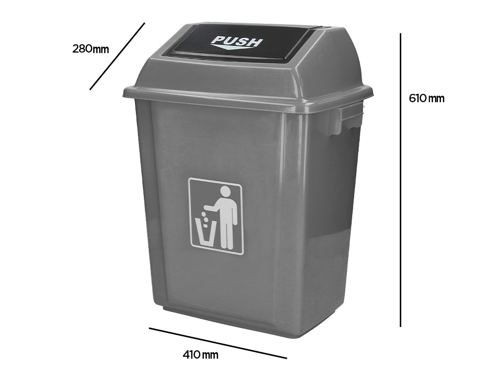POUBELLE Q-CONNECT PLASTIQUE COUVERCLE BASCULANT OUVERTURE FACILE 2 POIGNÉES 40L 410X280X610MM COLORIS GRIS
