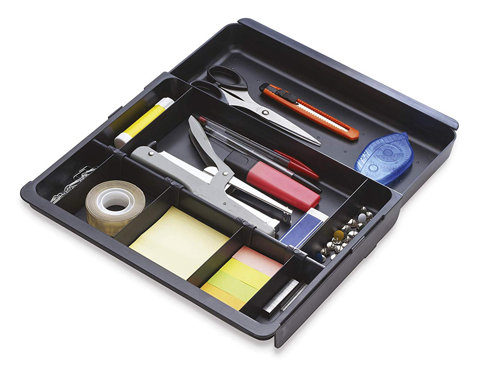 ORGANISATEUR TIROIR EXACOMPTA DRAWINSERT COBLACK POLYSTYRNE COULISSANT 4 AILETTES AMOVIBLES 298X246X36MM COLORIS NOIR