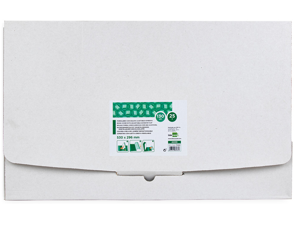 COUVRE-LIVRES LIDERPAPEL N30 PVC TRANSPARENT 13/100E 296X530MM AVEC RABAT ADHSIF ADAPTABLE