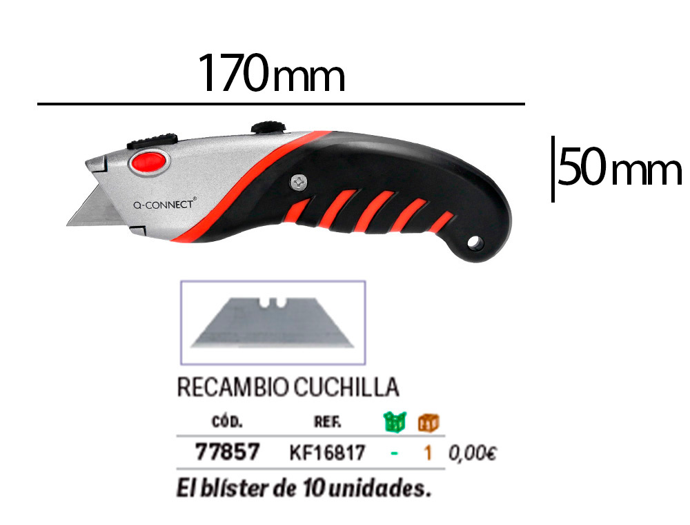 CUTTER XD-8300 Q-CONNECT EN METAL ET CAOUTCHOUC LAME 18MM RETRTACTABLE INTERCHANGEABLE  AVEC FREIN DE SECURITE