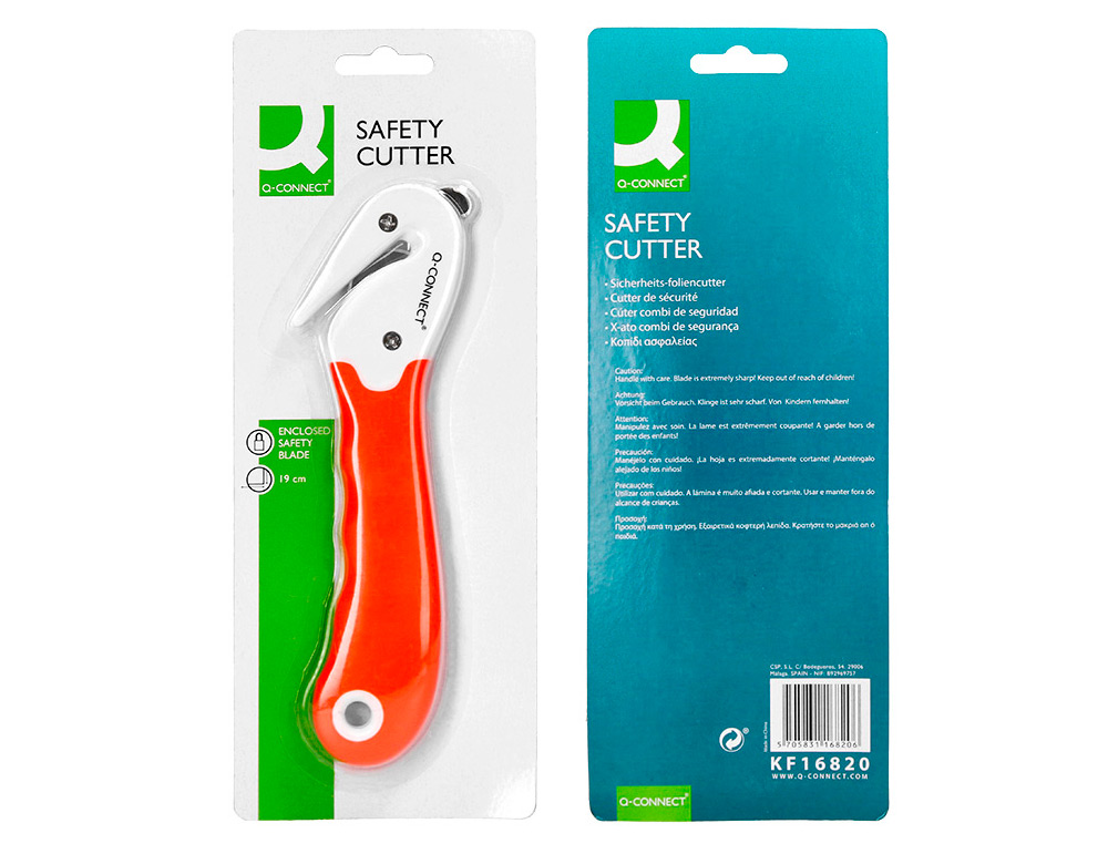 CUTTER DE SECURITE SX782N-1 Q-CONNECT EN PLASTIQUE AVEC   ERGOT EN METAL LAME FIXE      PROTEGEE EN ACIER INOXYDABLE