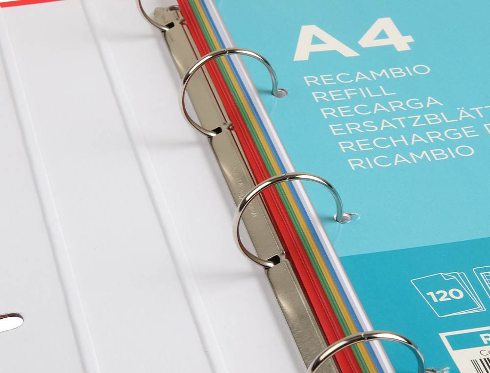 CLASSEUR LIDERPAPEL SRIE MULTILIDER 4 ANNEAUX RONDS 40MM A4 CARTON REMBORD FEUILLETS MOBILES QUADRILLAGE 5MM 120F 80G