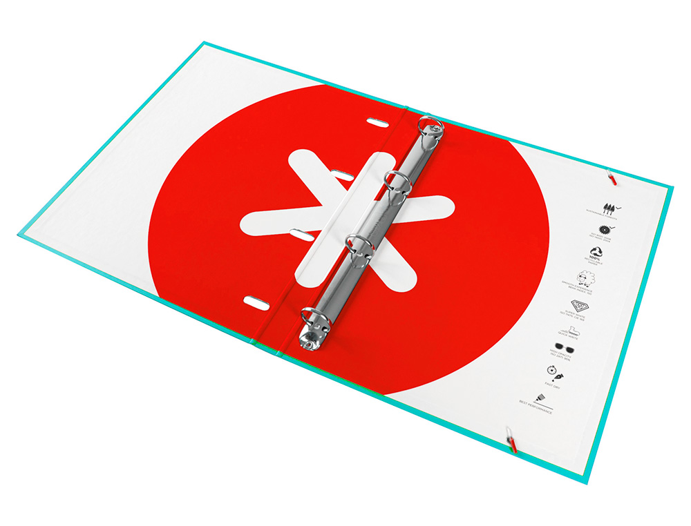 CLASSEUR ANTARTIK 4 ANNEAUX RONDS 25MM A4 CARTON REMBORD FEUILLETS MOBILES QUADRILLAGE 5MM COLORIS TURQUOISE