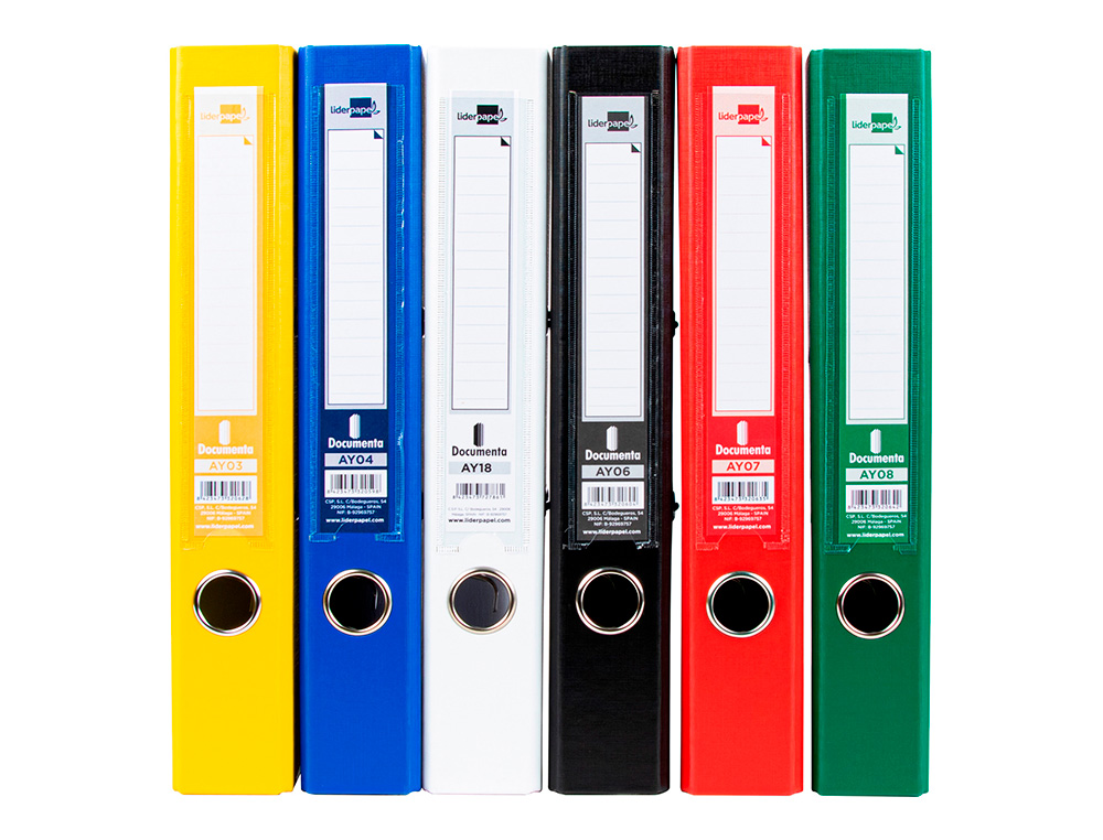 CLASSEUR LEVIER LIDERPAPEL A4 DOCUMENTA CARTON REMBORD 1,9MM DOS 52MM RADO MTALLIQUE COLORIS ASSORTIS CLASSIQUES