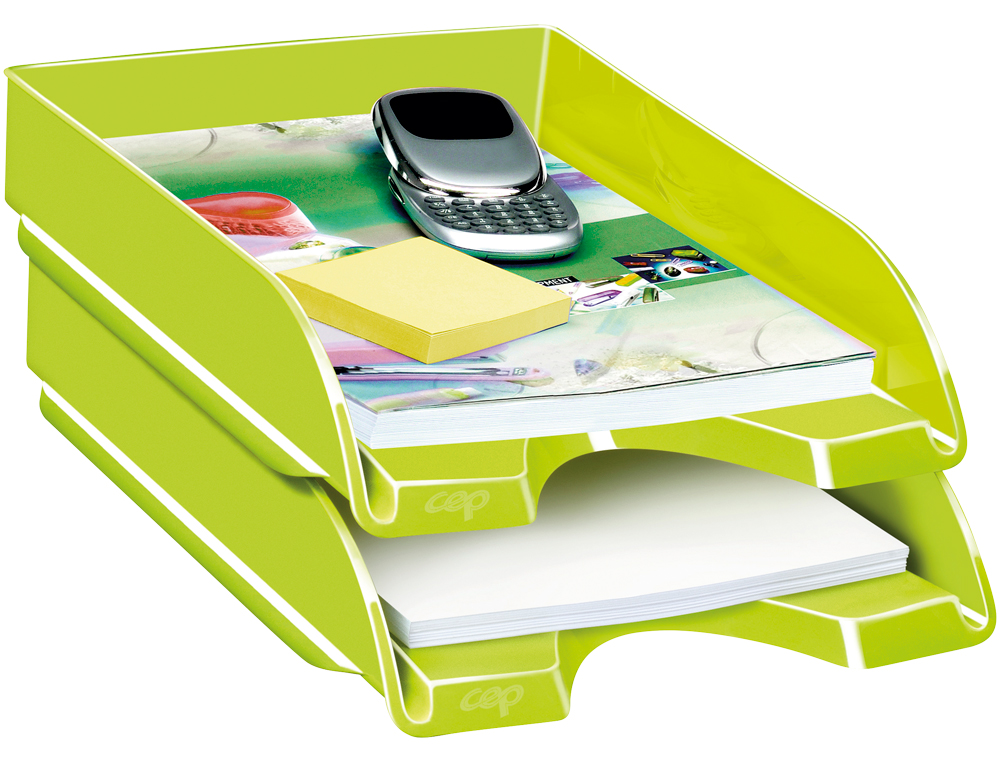 CORBEILLE  COURRIER CEP GLOSS POLYSTYRNE 2 RENFORTS LATRAUX 348x257x66MM COLORIS VERT ANIS
