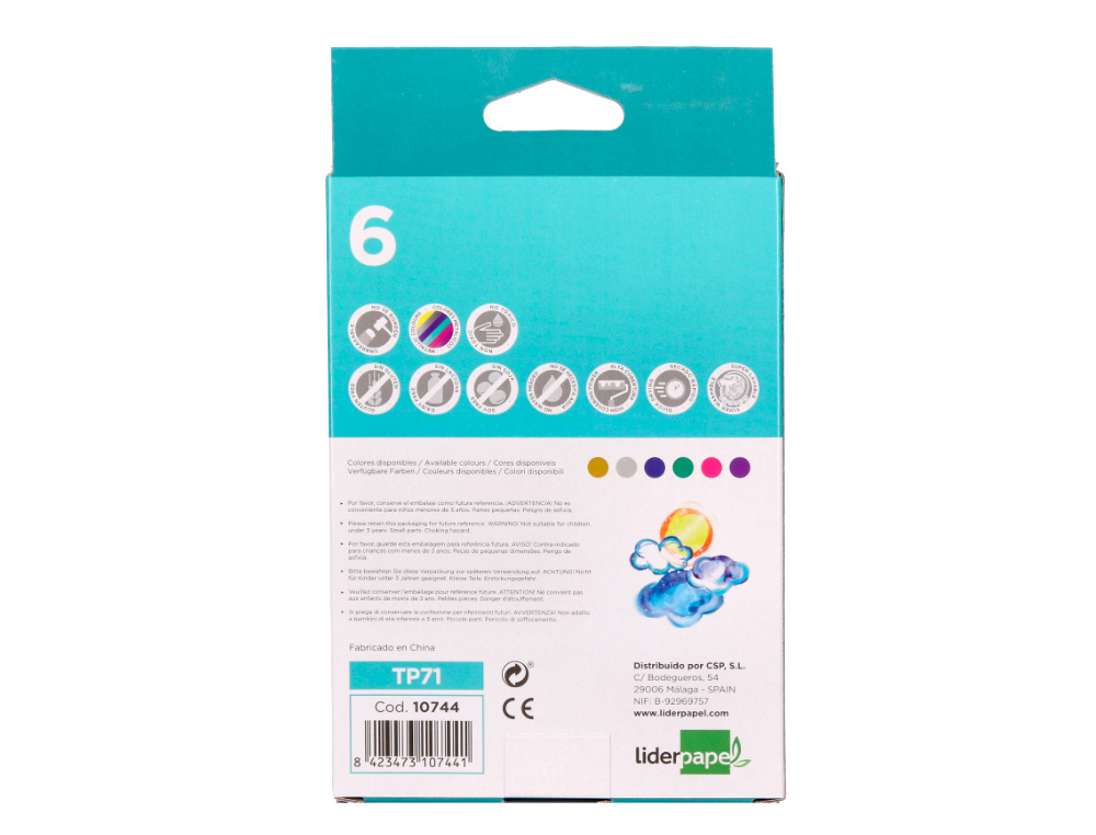 GOUACHE LIDERPAPEL SOLIDE BATON DE 10GR SANS SOLVANT    SECHAGE RAPIDE COLORIS        ASSORTIS BOITE DE 6 UNITES