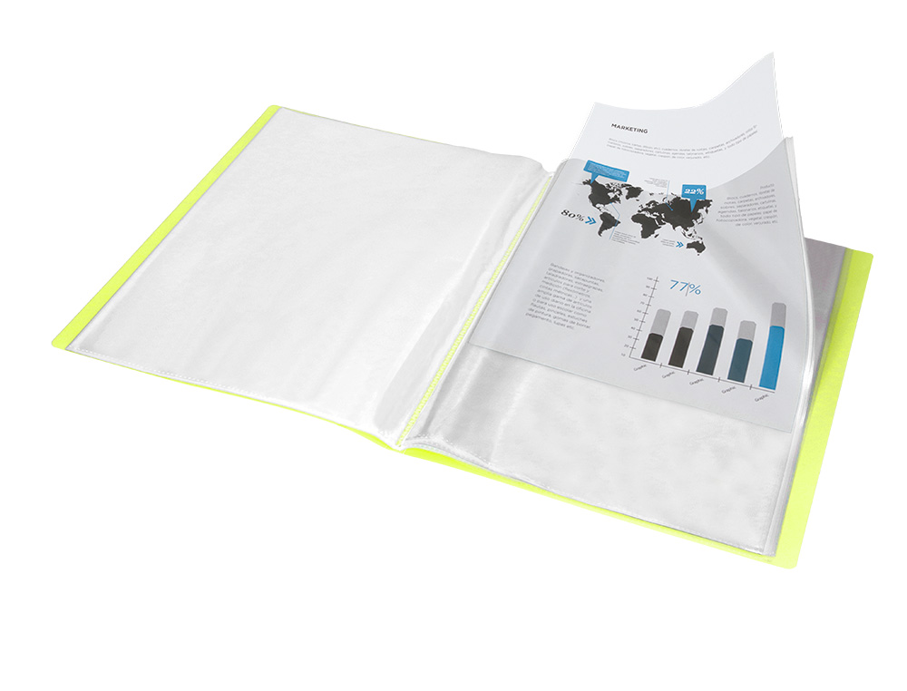 PROTEGE-DOCUMENTS LIDERPAPEL POLYPROPYLENE COUVERTURE FLEXIBLE 10 POCHETTES FIXES A4 210X297MM JAUNE FLUO
