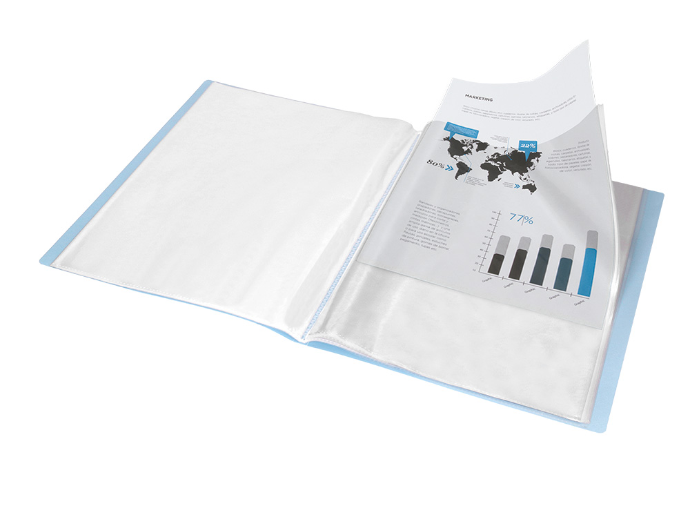 PROTEGE-DOCUMENTS LIDERPAPEL POLYPROPYLENE COUVERTURE FLEXIBLE 20 POCHETTES FIXES A4 210X297MM BLEU CIEL OPAQUE
