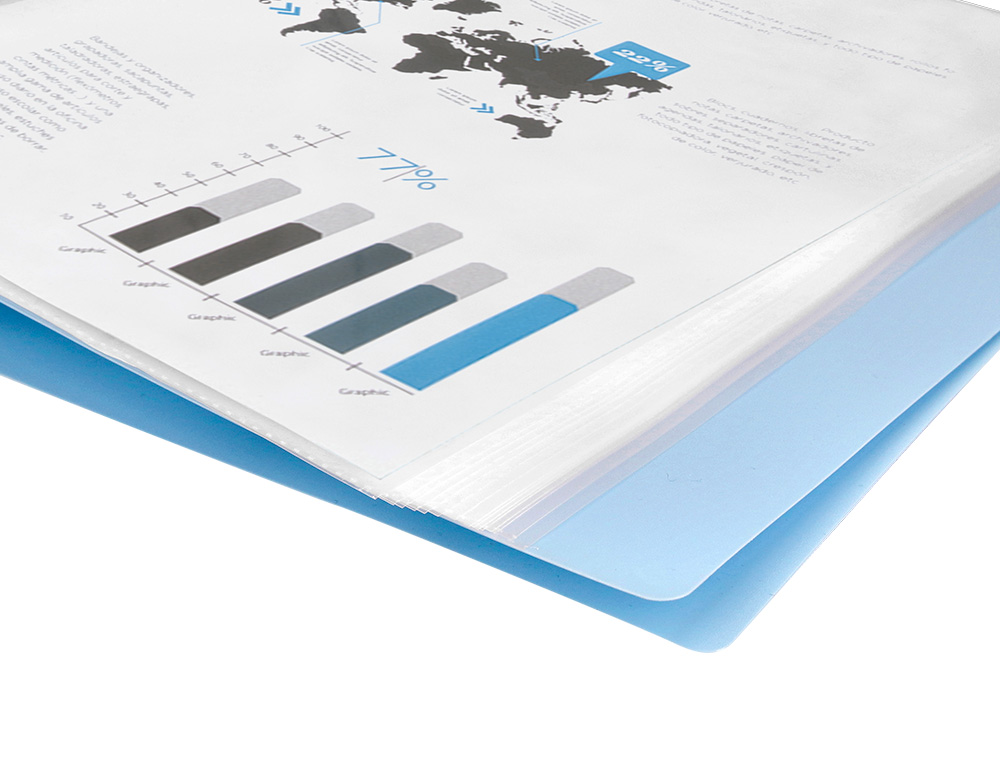 PROTEGE-DOCUMENTS LIDERPAPEL POLYPROPYLENE COUVERTURE FLEXIBLE 20 POCHETTES FIXES A4 210X297MM BLEU CIEL OPAQUE