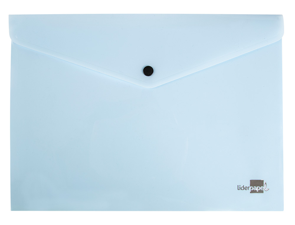 POCHETTE ENVELOPPE LIDERPAPEL POLYPROPYLENE 180 MICRONS A4  97X210MM 50F FERMETURE BOUTON BLEU CIEL OPAQUE