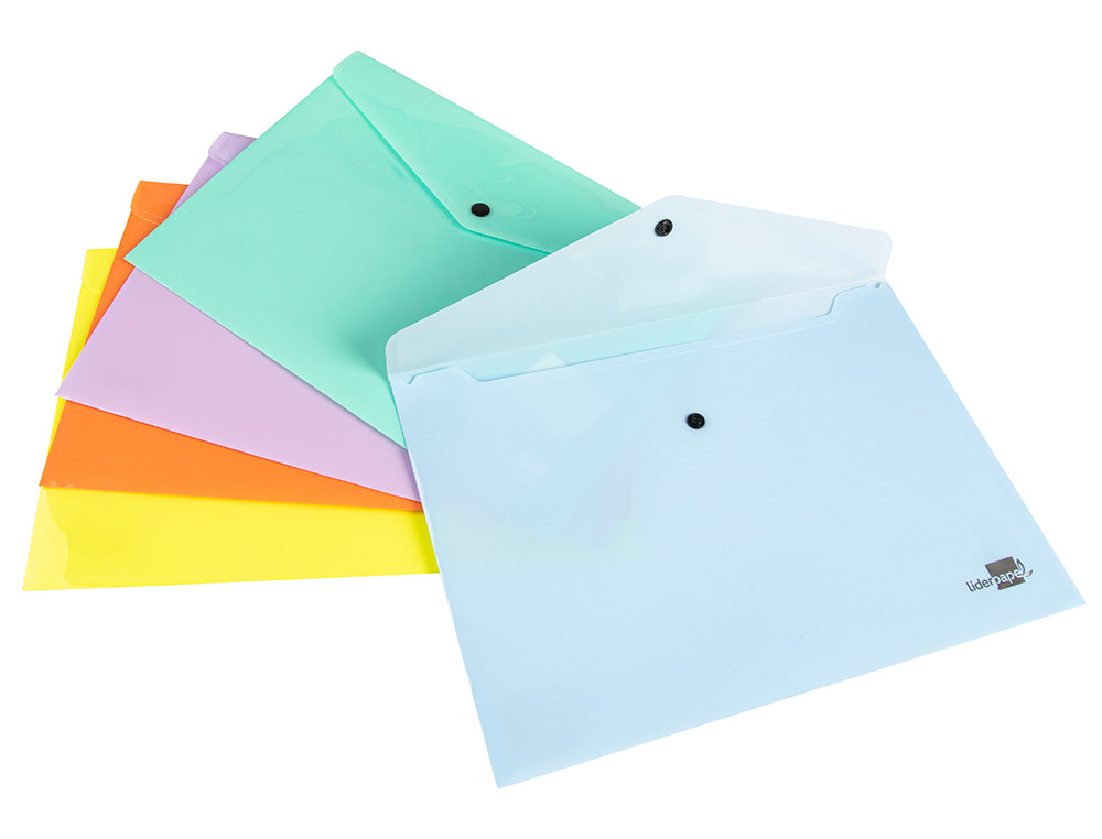 POCHETTE ENVELOPPE LIDERPAPEL POLYPROPYLENE 180 MICRONS A4  97X210MM 50F FERMETURE BOUTON BLEU CIEL OPAQUE