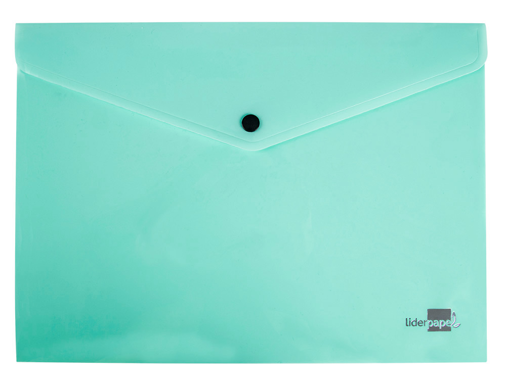 POCHETTE ENVELOPPE LIDERPAPEL POLYPROPYLENE 180 MICRONS A4 97X210MM 50F FERMETURE BOUTON VERT POMME OPAQUE