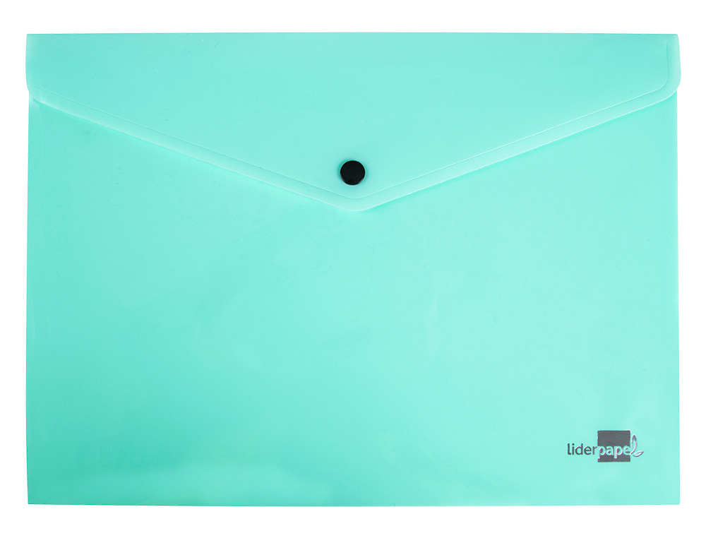 POCHETTE ENVELOPPE LIDERPAPEL POLYPROPYLENE 180 MICRONS A4 97X210MM 50F FERMETURE BOUTON VERT POMME OPAQUE