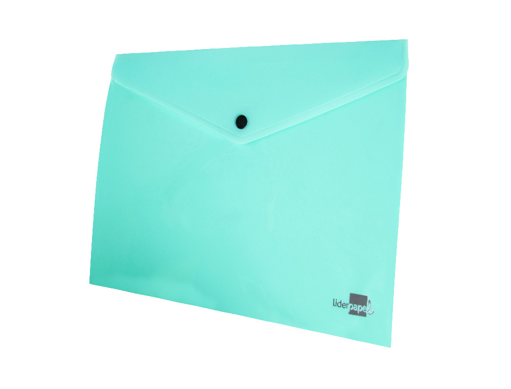POCHETTE ENVELOPPE LIDERPAPEL POLYPROPYLENE 180 MICRONS A4 97X210MM 50F FERMETURE BOUTON VERT POMME OPAQUE