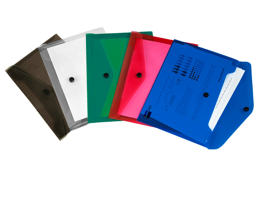 POCHETTE ENVELOPPE LIDERPAPEL POLYPROPYLENE 180 MICRONS A5  210X148MM 50F FERMETURE       BOUTON RESISTANT NOIR OPAQUE