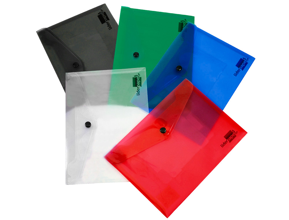 POCHETTE ENVELOPPE LIDERPAPEL POLYPROPYLENE 180 MICRONS A5  210X148MM 50F FERMETURE       BOUTON RESISTANT NOIR OPAQUE