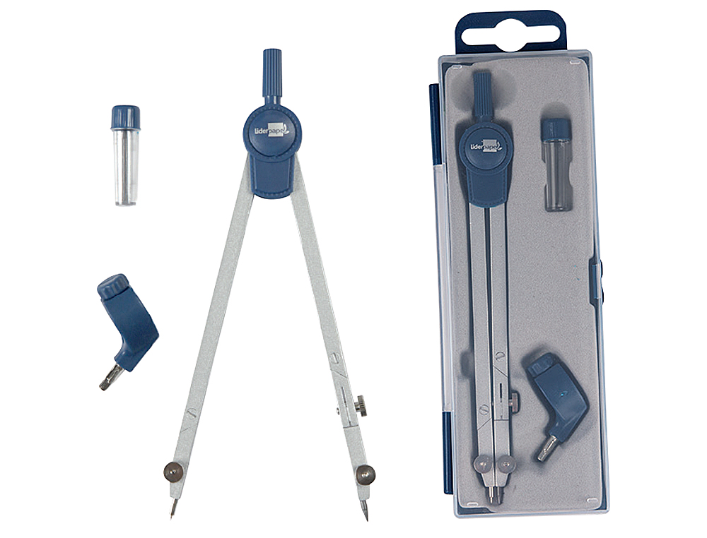 COMPAS LIDERPAPEL ARTICUL 2 BRANCHES CIRCONFRENCE 48CM LONGUEUR 15CM BAGUE MINE 2MM TUI PLASTIQUE