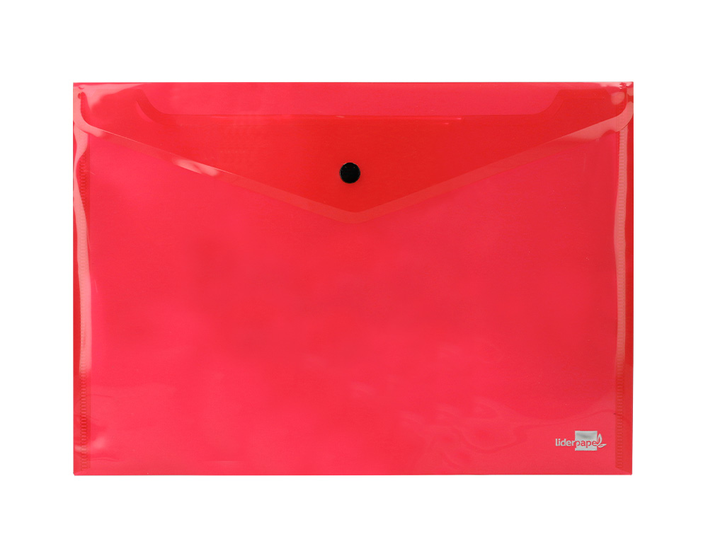 POCHETTE ENVELOPPE LIDERPAPEL POLYPROPYLNE 180 MICRONS A4 297X210MM 50F FERMETURE BOUTON RSISTANT TRANSPARENT ROUGE