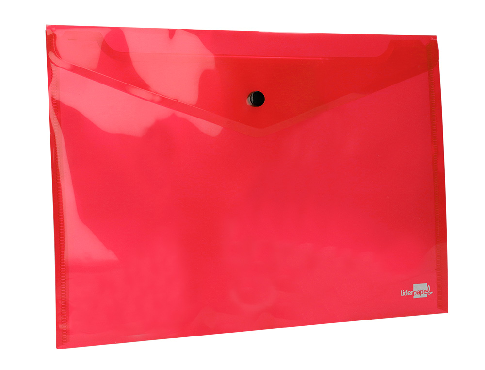 POCHETTE ENVELOPPE LIDERPAPEL POLYPROPYLNE 180 MICRONS A4 297X210MM 50F FERMETURE BOUTON RSISTANT TRANSPARENT ROUGE