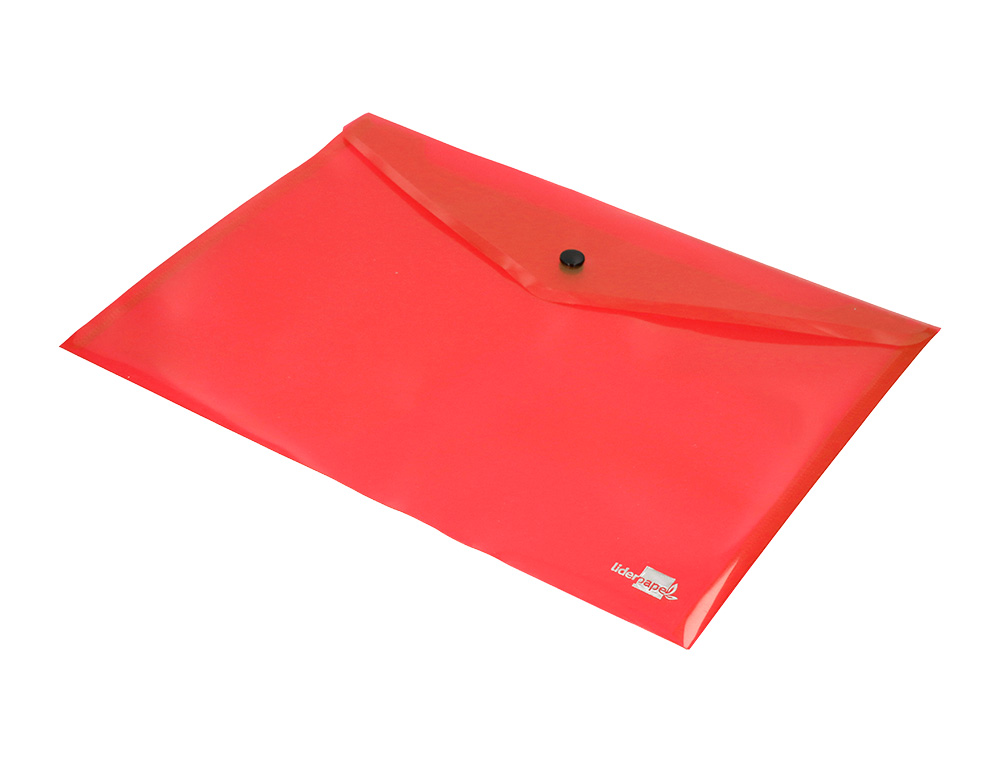POCHETTE ENVELOPPE LIDERPAPEL POLYPROPYLNE 180 MICRONS A4 297X210MM 50F FERMETURE BOUTON RSISTANT TRANSPARENT ROUGE