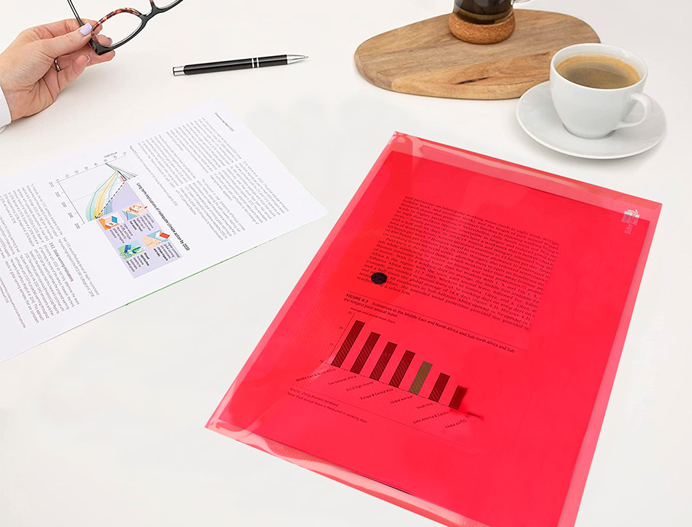 POCHETTE ENVELOPPE LIDERPAPEL POLYPROPYLNE 180 MICRONS A4 297X210MM 50F FERMETURE BOUTON RSISTANT TRANSPARENT ROUGE