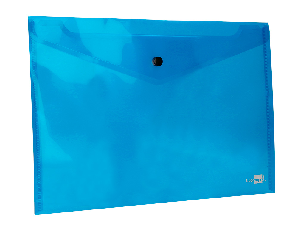 POCHETTE ENVELOPPE LIDERPAPEL POLYPROPYLNE 180 MICRONS A4 297X210MM 50F FERMETURE BOUTON RSISTANT TRANSPARENT BLEU