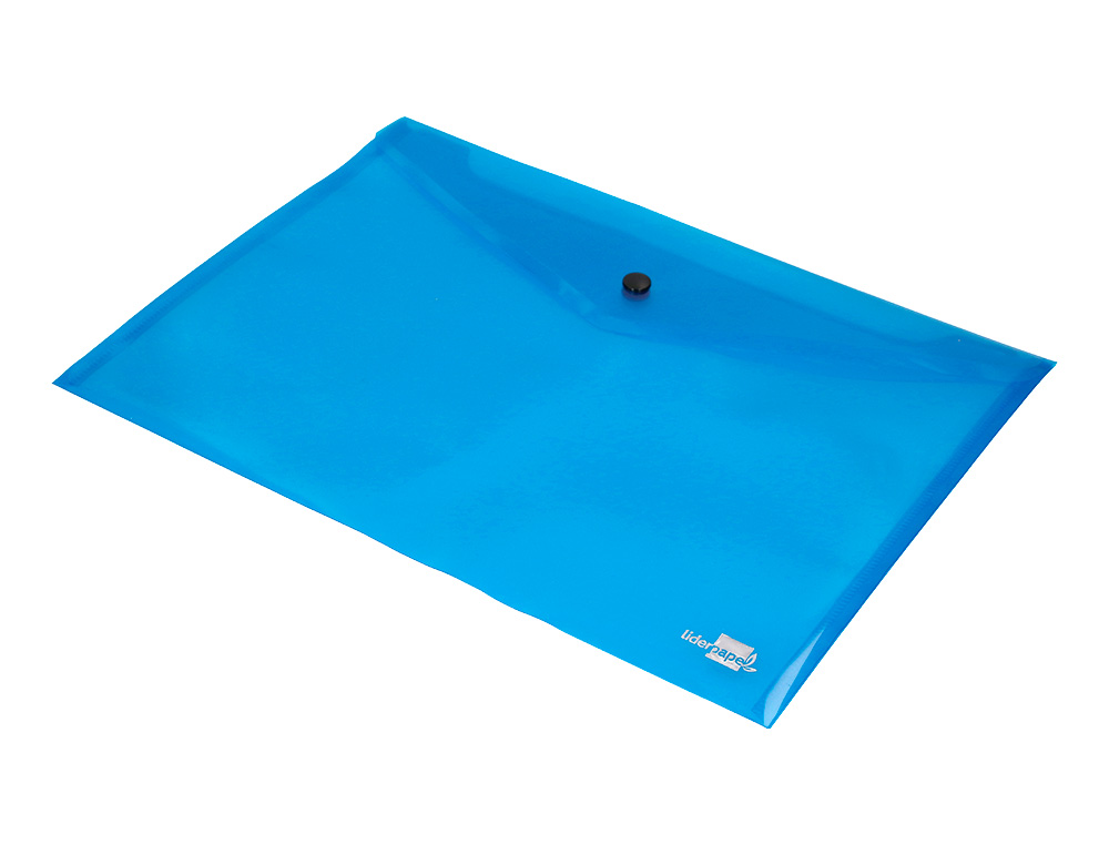 POCHETTE ENVELOPPE LIDERPAPEL POLYPROPYLNE 180 MICRONS A4 297X210MM 50F FERMETURE BOUTON RSISTANT TRANSPARENT BLEU