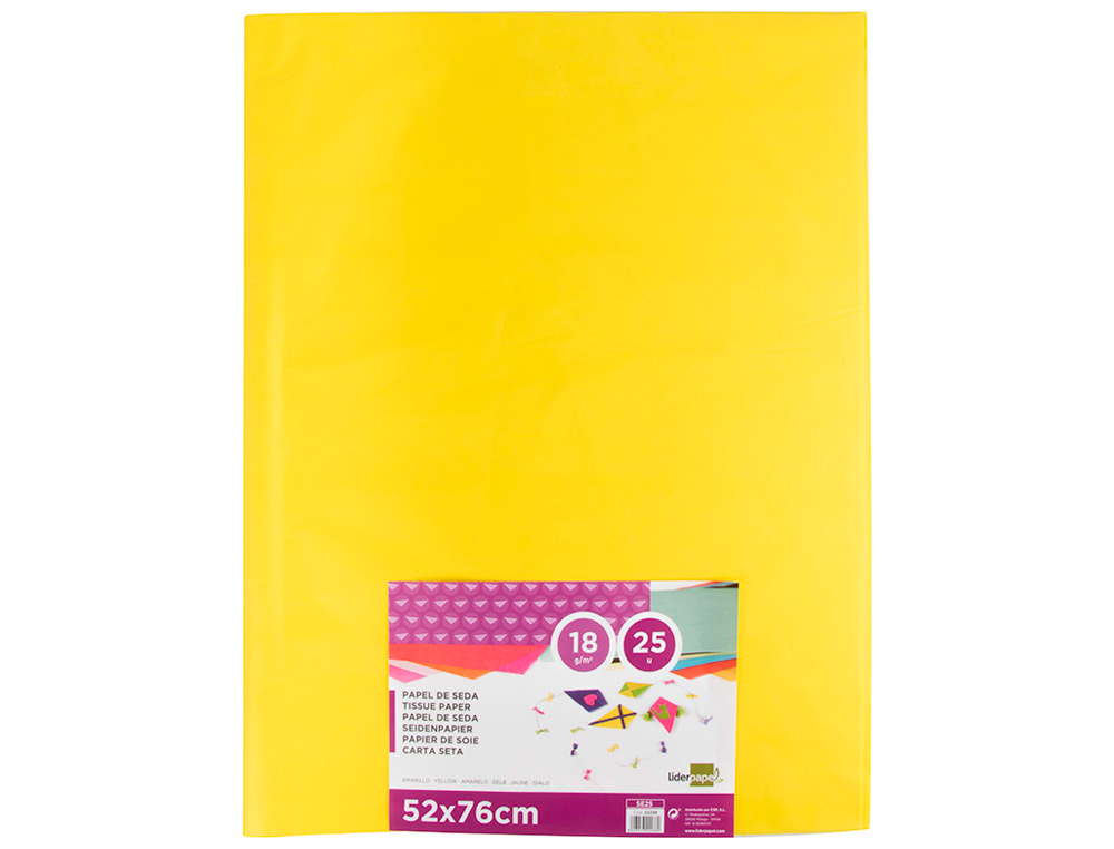 PAPIER DE SOIE LIDERPAPEL 52X76CM 18G/M2 UNICOLORE JAUNE SACHET 25F