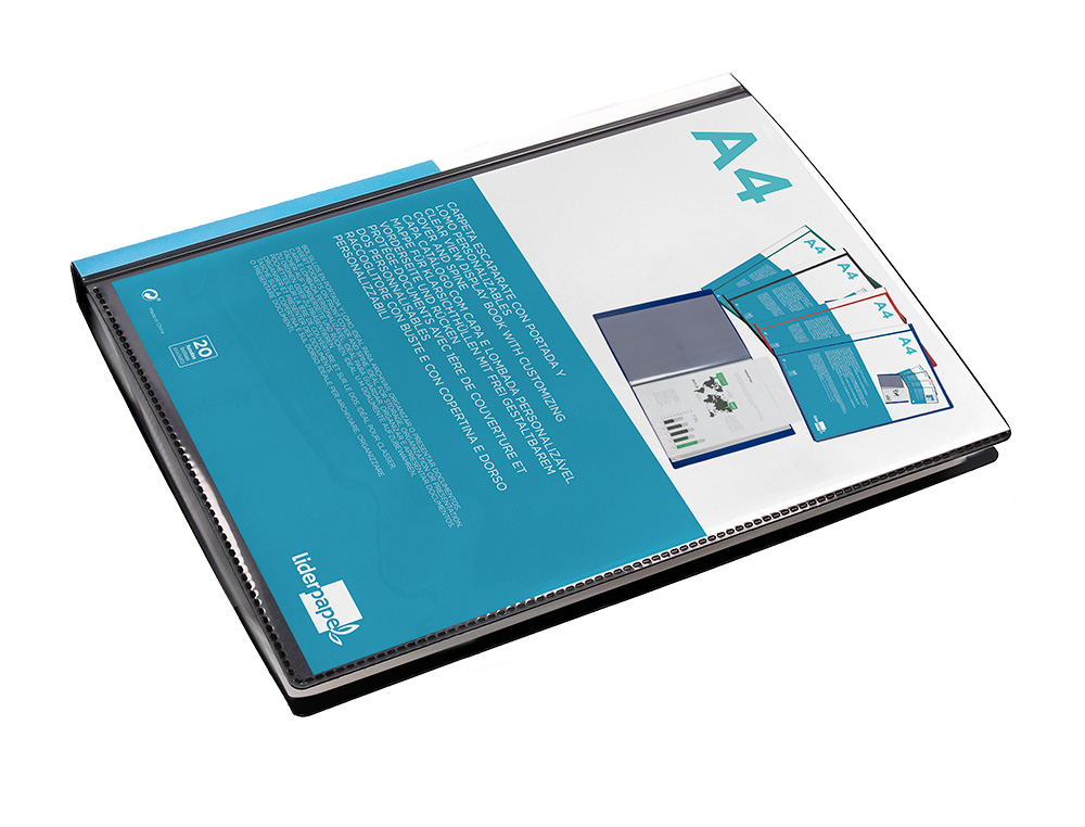 PROTÈGE-DOCUMENTS LIDERPAPEL PERSONNALISABLE KANGOUROU POLYPROPYLÈNE 20 POCHETTES FIXES A4 210X297MM COLORIS NOIR