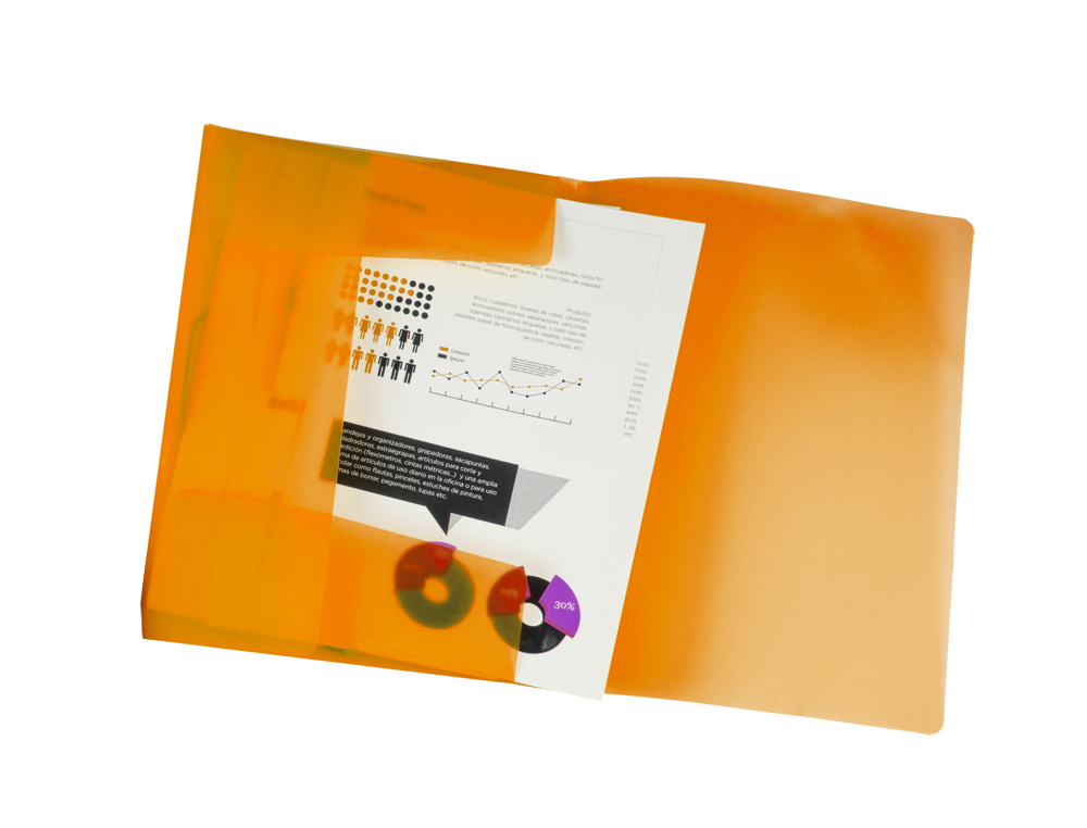 CHEMISE LIDERPAPEL POLYPROPYLNE DOS FLEXIBLE A4 210X297MM 4/10E 3 RABATS 100F LASTIQUE TRANSLUCIDE ORANGE