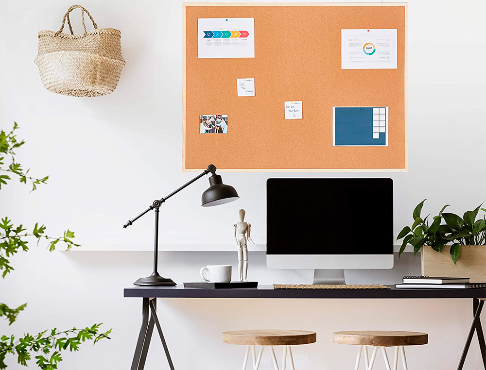 TABLEAU LIGE Q-CONNECT MURAL CADRE BOIS PIN NATUREL 2 FACES INCLUS 5 PINGLES MMO FIXATION MUR PAISSEUR 1MM 120X90CM