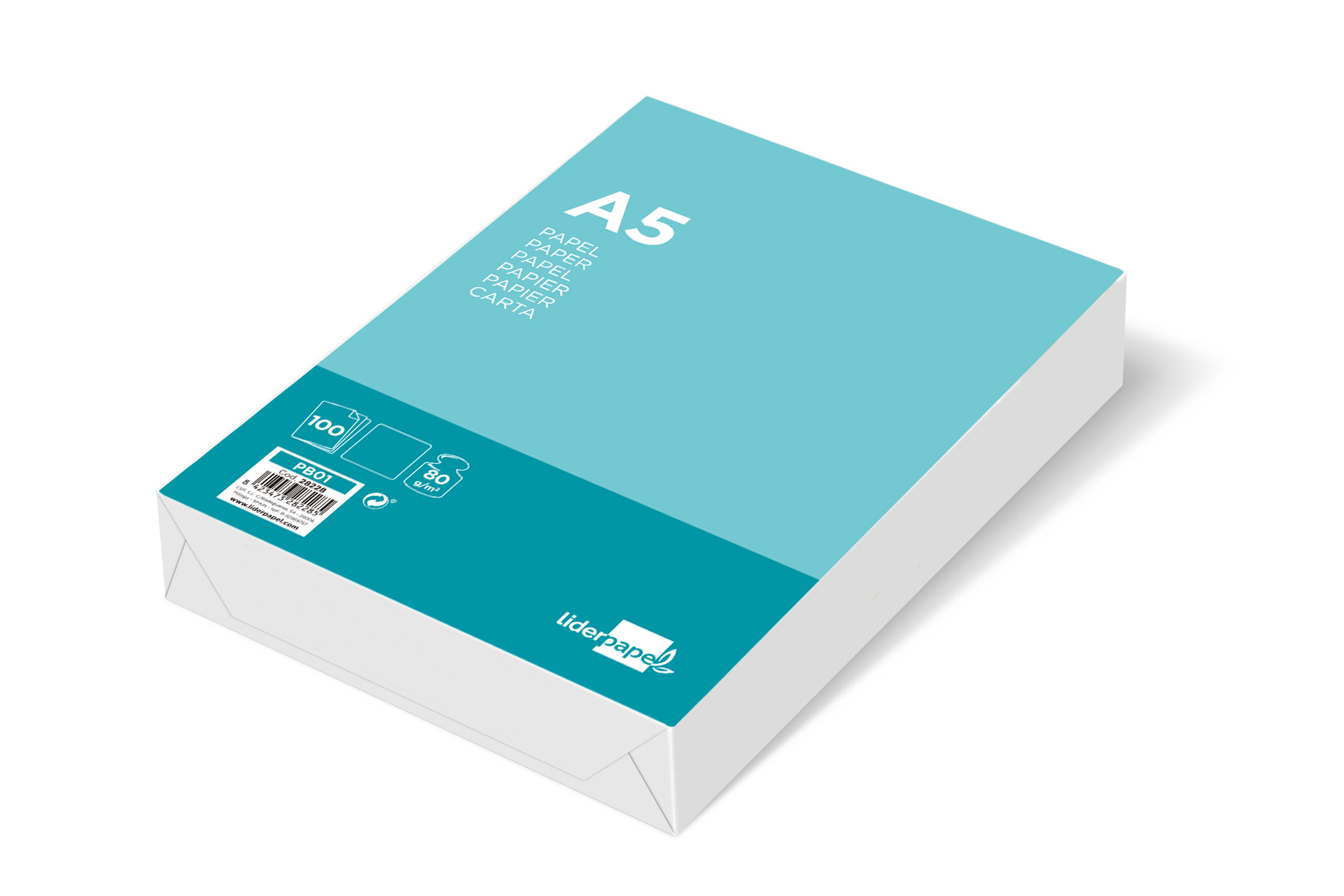 PAPIER CRITURE LIDERPAPEL A5 148X210MM BLANCHEUR EXTRA OPACIT 80G/M2 PAQUET 100 FEUILLES
