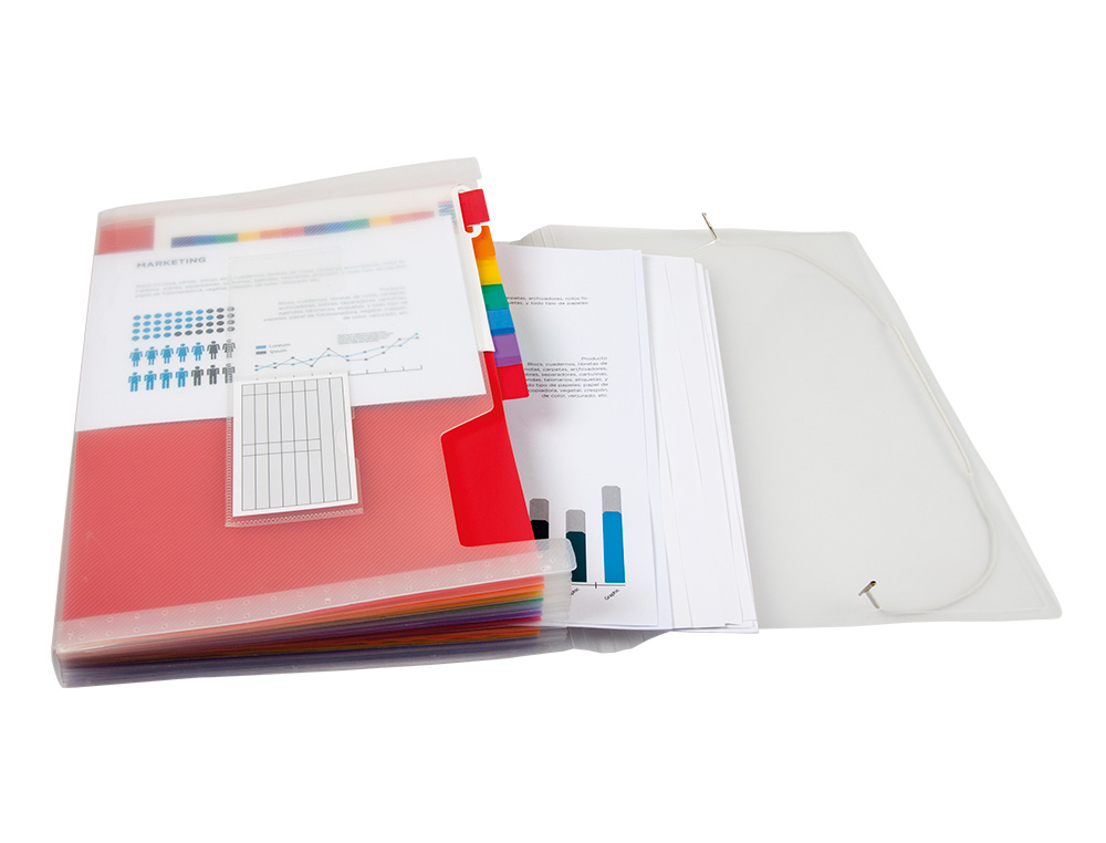 TRIEUR LIDERPAPEL SRIE SPECTRAFILE PP 700 MICRONS A4 210X297MM 13 COMPARTIMENTS COULEUR COLORIS FROSTY TRANSPARENT