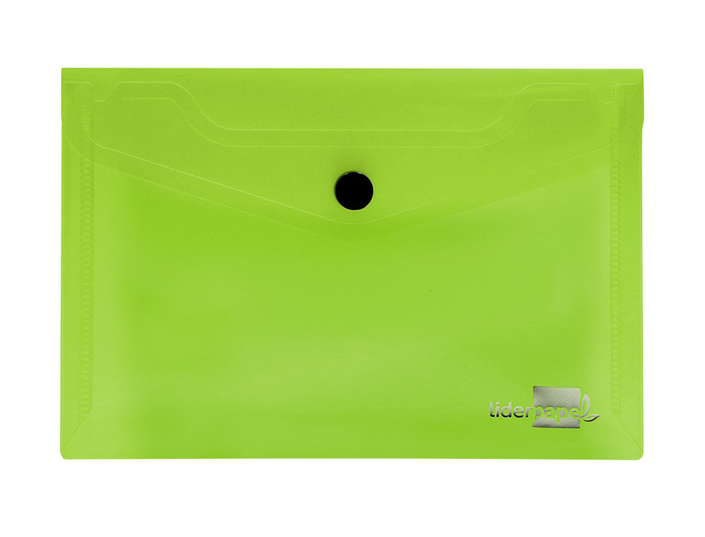POCHETTE ENVELOPPE LIDERPAPEL POLYPROPYLNE 180 MICRONS A7 105X74MM 50F FERMETURE BOUTON RSISTANT TRANSPARENT VERT