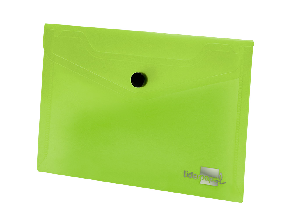 POCHETTE ENVELOPPE LIDERPAPEL POLYPROPYLNE 180 MICRONS A7 105X74MM 50F FERMETURE BOUTON RSISTANT TRANSPARENT VERT