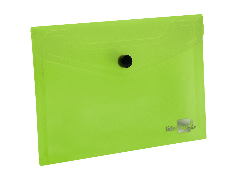 POCHETTE ENVELOPPE LIDERPAPEL POLYPROPYLNE 180 MICRONS A7 105X74MM 50F FERMETURE BOUTON RSISTANT TRANSPARENT VERT