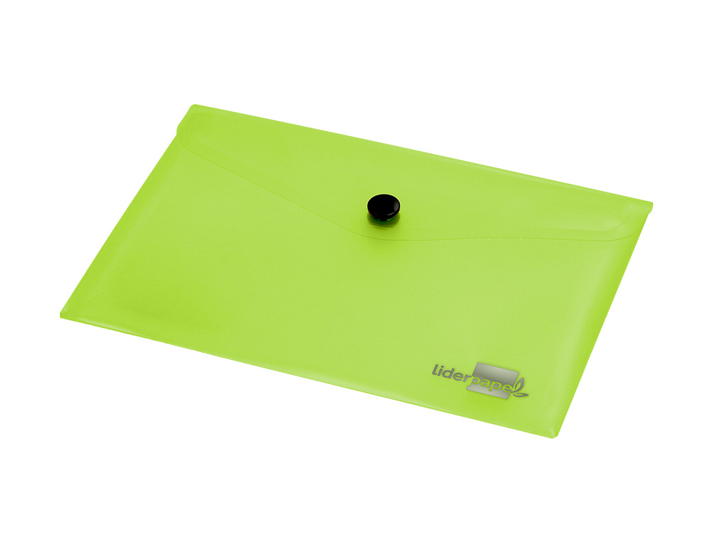 POCHETTE ENVELOPPE LIDERPAPEL POLYPROPYLNE 180 MICRONS A7 105X74MM 50F FERMETURE BOUTON RSISTANT TRANSPARENT VERT
