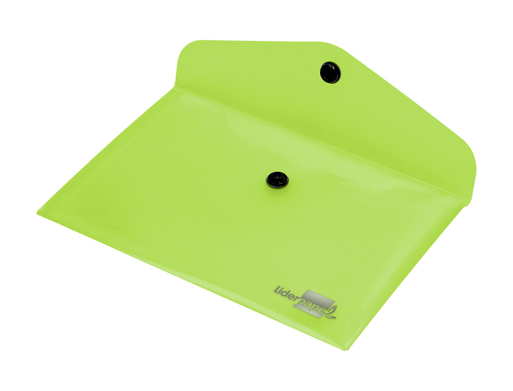 POCHETTE ENVELOPPE LIDERPAPEL POLYPROPYLNE 180 MICRONS A7 105X74MM 50F FERMETURE BOUTON RSISTANT TRANSPARENT VERT