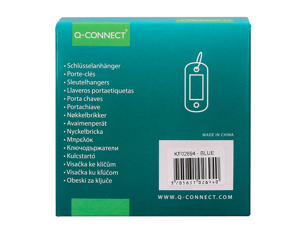 PORTE-CLÉS Q-CONNECT PORTE-ÉTIQUETTE PLASTIQUE 50X22MM COLORIS BLEU PRÉSENTOIR 100 UNITÉS