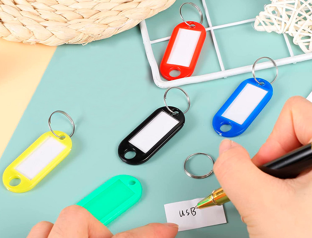 PORTE-CLÉS Q-CONNECT PORTE-ÉTIQUETTE PLASTIQUE 50X22MM COLORIS BLEU PRÉSENTOIR 100 UNITÉS