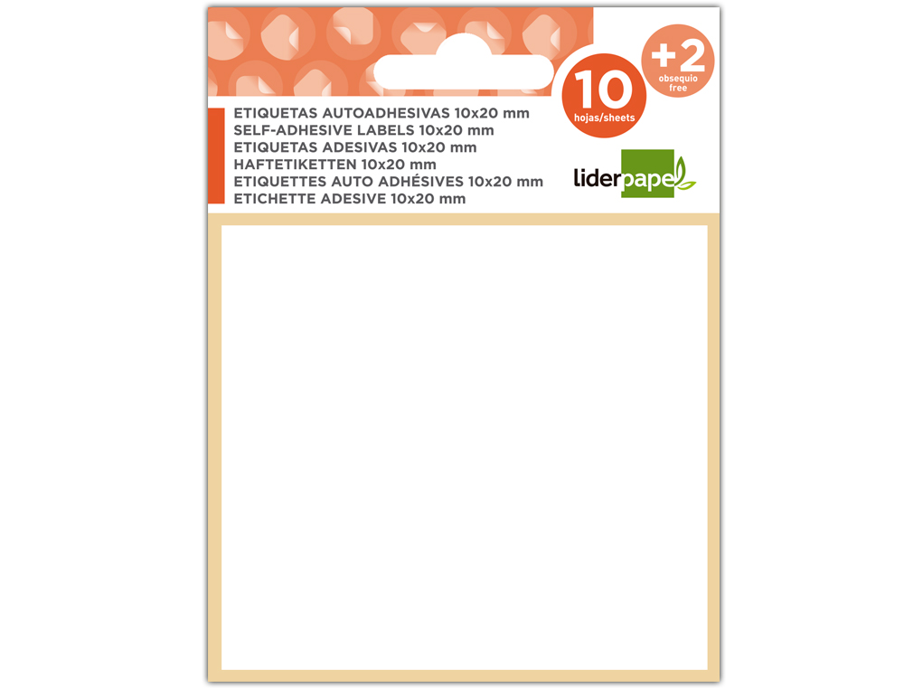 TIQUETTE ADHSIVE LIDERPAPEL 19X27MM COLORIS BLANC CRITURE MANUELLE POCHETTE 10 FEUILLES + 2 GRATUITES 1920 UNITS