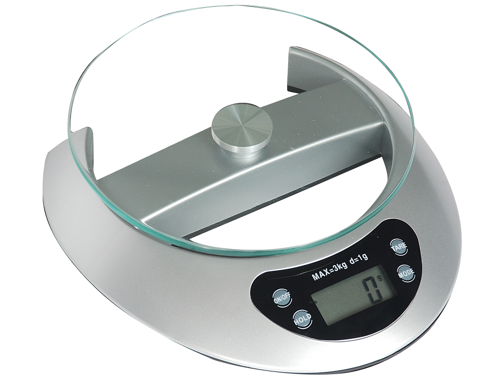 PSE-LETTRES LECTRONIQUE Q-CONNECT 3KG BASE 19X21CM DIAMTRE PLATEAU 17CM PLATEFORME CRISTAL TEMPR CRAN LCD