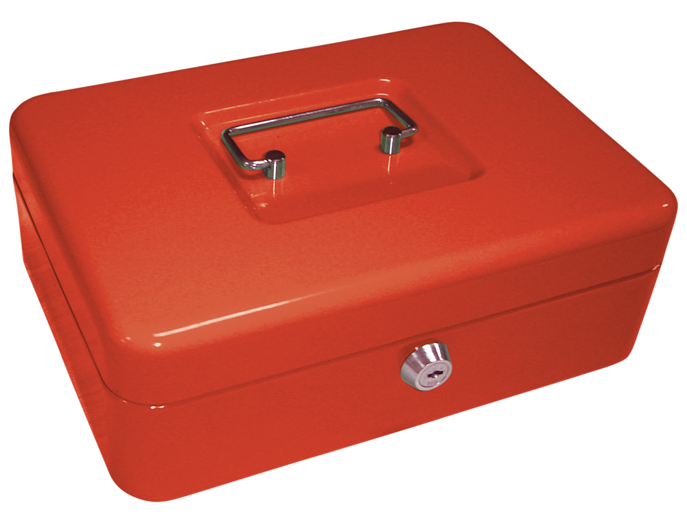 CAISSE MONNAIE Q-CONNECT STRUCTURE ACIER 0.8MM PAISSEUR PLATEAU AMOVIBLE ESPACE BILLETS 250X180X90MM COLORIS ROUGE
