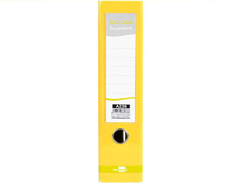 CLASSEUR LEVIER LIDERPAPEL A4 COLOR SYSTEM CARTON REMBORDÉ 1,9MM COMPRESSEUR MÉTALLIQUE DOS 80MM BOÎTE JAUNE