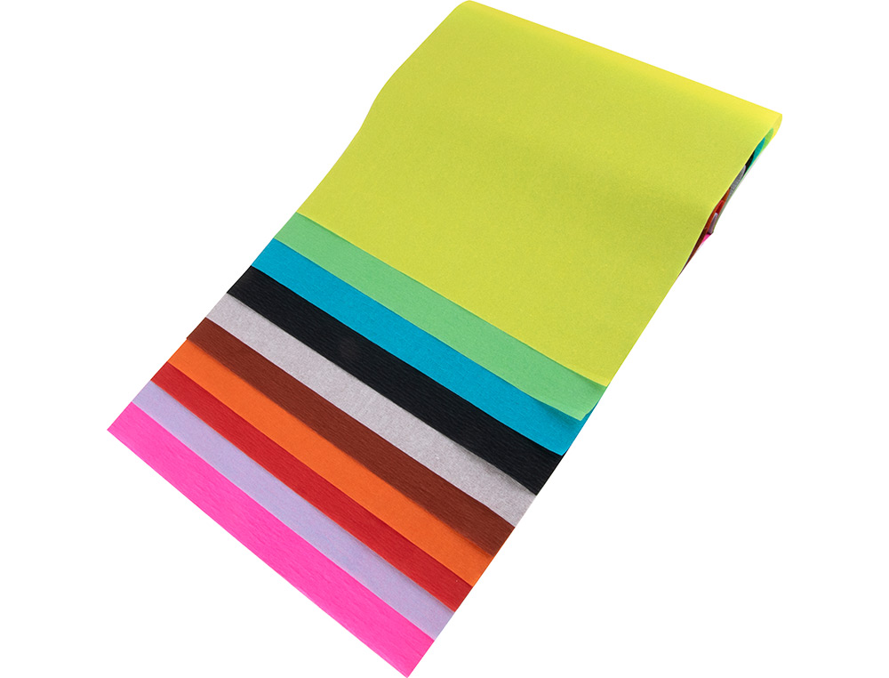 PAPIER CRÉPON LIDERPAPEL 34G/M2 FORMAT A4+ 240X315MM 10 COLORIS ASSORTIS BLOC 10 FEUILLES