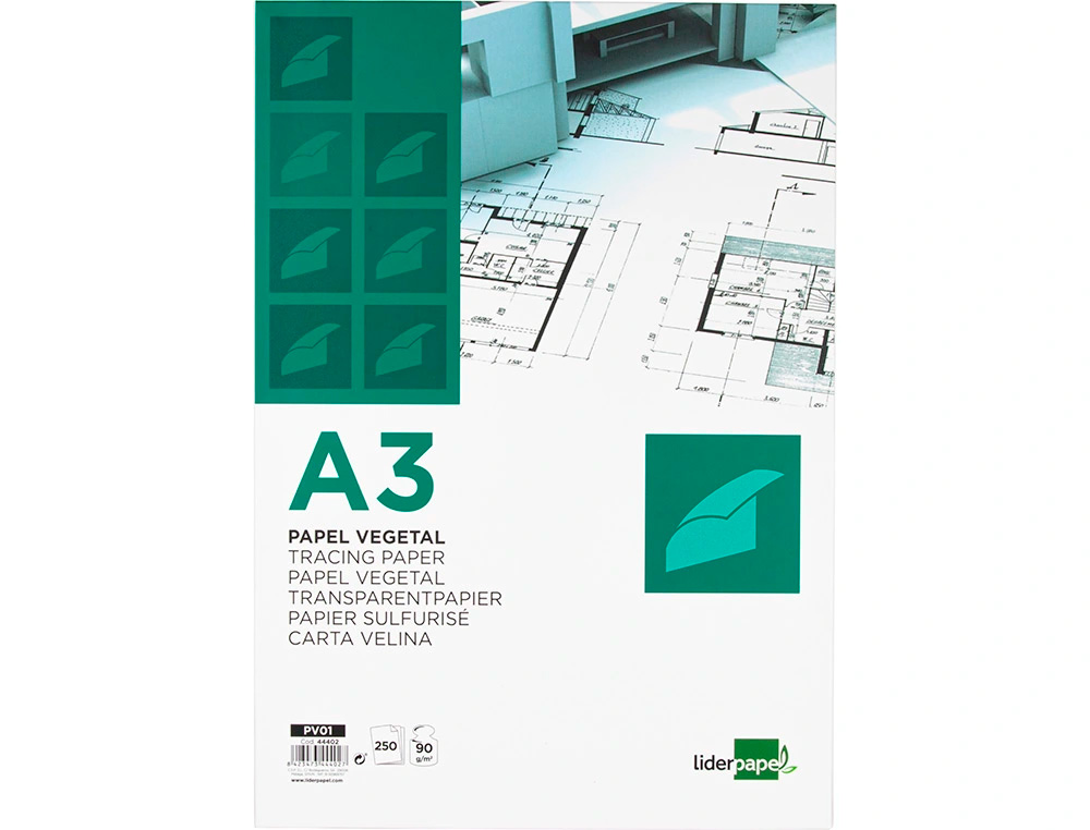 PAPIER VGTAL LIDERPAPEL CALQUE HAUTE TRANSPARENCE SURFACE RGULIRE SATINE 90G/M2 A3 297X420MM